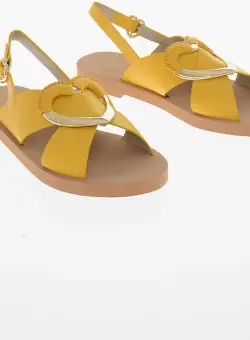 Moschino Love Leather Sandals With Golden Maxi Heart On The Front Yellow