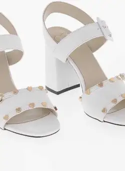 Moschino Love Leather Sandals With Heart-Shaped Studs 9Cm White