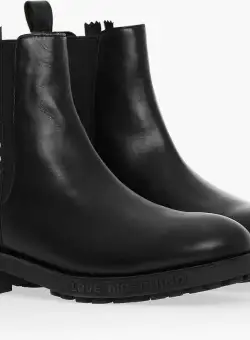 Moschino Love Logo Print Leather Chealsea Boots Black