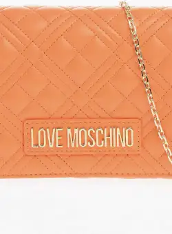 Moschino Love Quilted Faux Leather Bag With Chain Shoulder Strap Orange