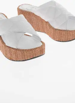 Moschino Love Quilted Leather Sandals With Raffia Wedge 7Cm White