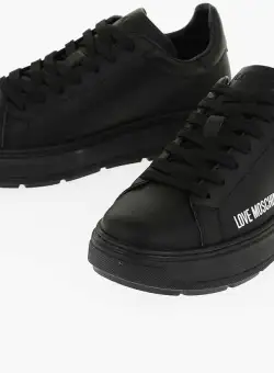 Moschino Love Solid Color Leather Bold40 Sneakers Black