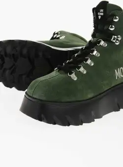 Moschino Love Suede Hiking Boots With Platform 5.5Cm Green