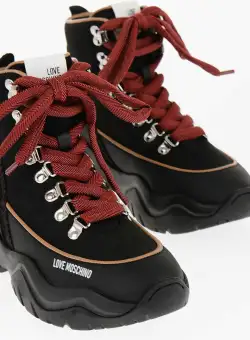 Moschino Love Suede Roller Hiking Boots With Contrast Details Black