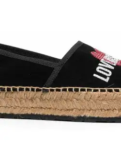 Moschino Love Suede Split Leather Platform Espadrilles With Strass Lo Black
