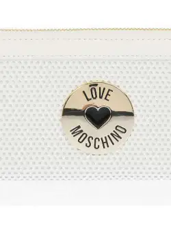 Moschino Love Zip Closure Perforeted Faux Leather Wallet White