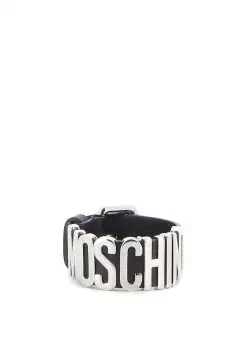 Moschino Metallic Letters Leather Bracelet NERO ARGENTO