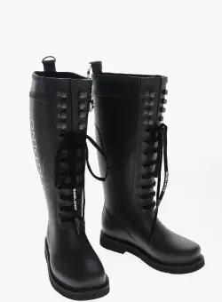 Off-White Lace-Up For Riding Boots With Lettering Logo Black