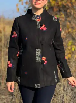 Palton brodat Amelie Negru