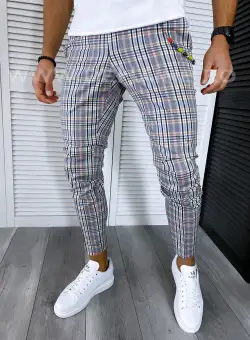 Pantaloni barbati casual regular fir gri in carouri B4960 3-2 E*F5-5
