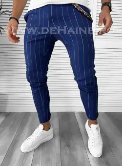 Pantaloni barbati casual regular fit bleumarin in dungi B7871 F2-4.1.2 / 26-1.2 E~