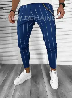 Pantaloni barbati casual regular fit bleumarin in dungi B7875 B5-4.3 E 4-3