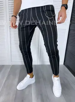 Pantaloni barbati casual regular fit negri in dungi B1301 E 2-3/ 154-2