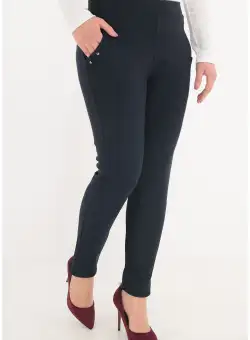 Pantaloni bleumarin cu elemente argintii la buzunare