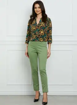 Pantaloni Dy Fashion verde fistic cu nasturi decorativi