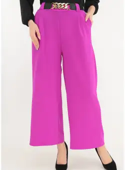 Pantaloni lejeri magenta cu o curea elastica in talie