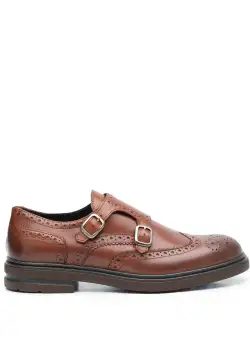 Pantofi barbati casual din piele naturala cu catarame,Leofex - 996-1 Cognac Box