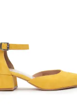 Pantofi casual cu toc damă de piele naturală, Leofex - 221 Galben Velur