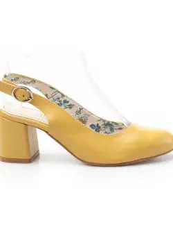 Pantofi casual cu toc dama, decupati din piele naturala, Leofex - 254 galben box