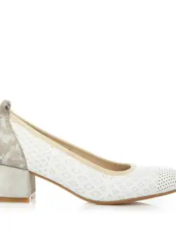 Pantofi casual cu toc dama din piele naturala, Leofex - 023 Alb Box Velur