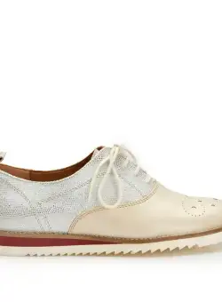 Pantofi casual dama din piele naturala, Leofex - 230 Crem cu Auriu Box