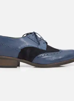 Pantofi casual dama, Oxford din piele naturala, Leofex - 012 Blue Box Velur
