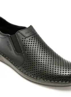 Pantofi casual RIEKER negri, 5457, din piele naturala