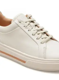 Pantofi CLARKS albi, HOLLYHOCK WALK, din piele naturala