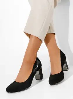 Pantofi cu toc gros eleganti Savia negri