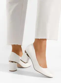 Pantofi cu toc gros Klata albi