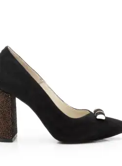 Pantofi eleganți damă din piele naturală - 1866 Negru Velur