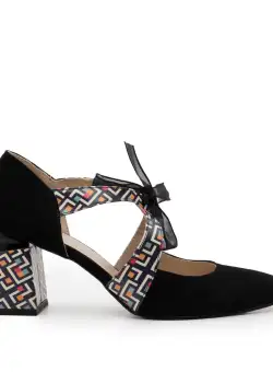 Pantofi eleganți damă din piele naturală - 21100 Negru Box Velur