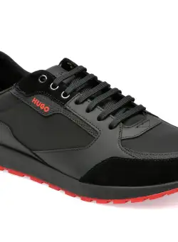 Pantofi HUGO negri, 1304, din material textil si piele ecologica