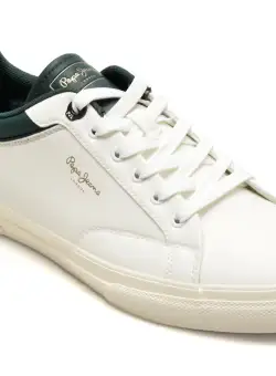 Pantofi PEPE JEANS albi, KENTON JOURNEY, din piele ecologica