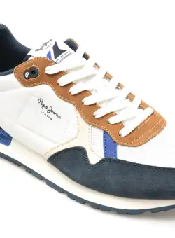 Pantofi sport PEPE JEANS albi, BRIT MIX, din material textil
