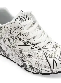 Pantofi sport SKECHERS alb-negru, 177972, din piele ecologica