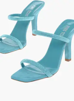 Paris Texas Suede Holly Linda Stiletto Mules With Crystal Decoration 10C Light Blue