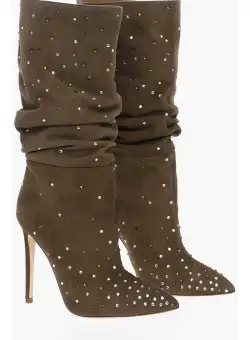 Paris Texas Suede Holly Slouchy Below Knee Boots With Crystals Decoratio Brown