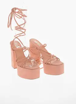 Paris Texas Suede-Leather Malena Sandals With Gladiator-Fastening Pink