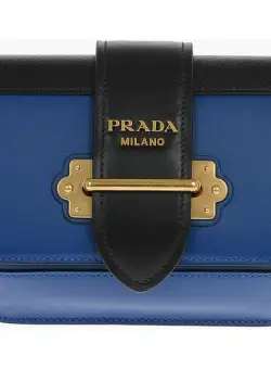 Prada Bicolor-Leather Cahier Belt Bag With Logo Blue