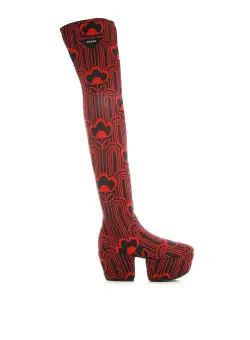 Prada Prada Jaquard Embroidered Boots Red