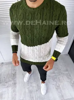 Pulover barbati gros kaki slim fit T3612 86-1