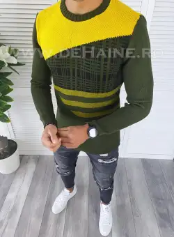 Pulover barbati gros kaki slim fit T3625 U3/W10-1.2