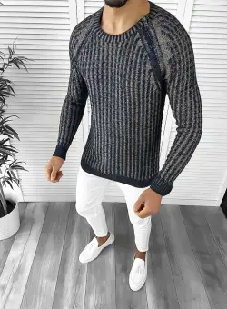 Pulover barbati gros slim fit bleumarin T3711 P19-3.3