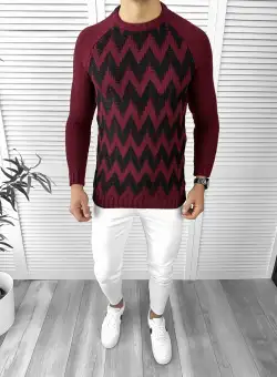 Pulover barbati gros slim fit grena T3613 108-5