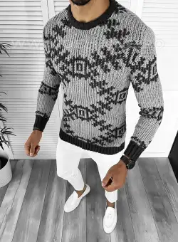 Pulover barbati gros slim fit gri ZR T3623 S3 4 .5/I7-5