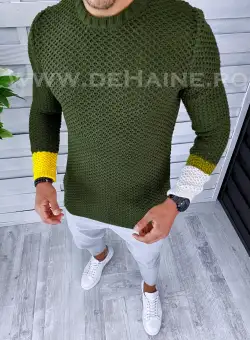 Pulover barbati gros slim fit kaki T3585 110-1
