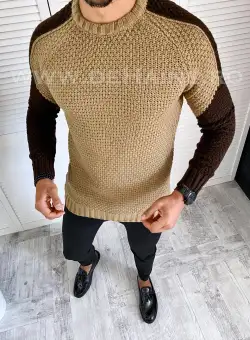 Pulover barbati gros slim fit maro T3594 D9-2