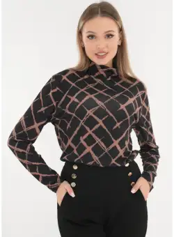 Pulover din vascoza neagra cu romburi imprimate