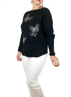Pulover masura universala cu fluturi - negru